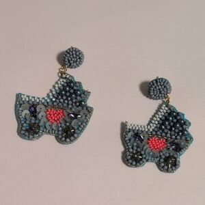 Blue Beaded Baby Carriage Dangle Earrings